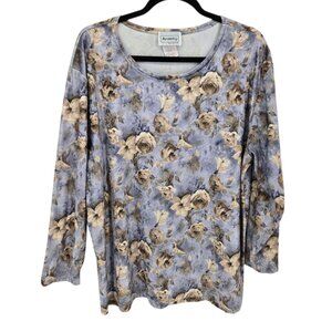 Anxiety womens size 18 20 purple velvety velour floral long sleeve top USA Made